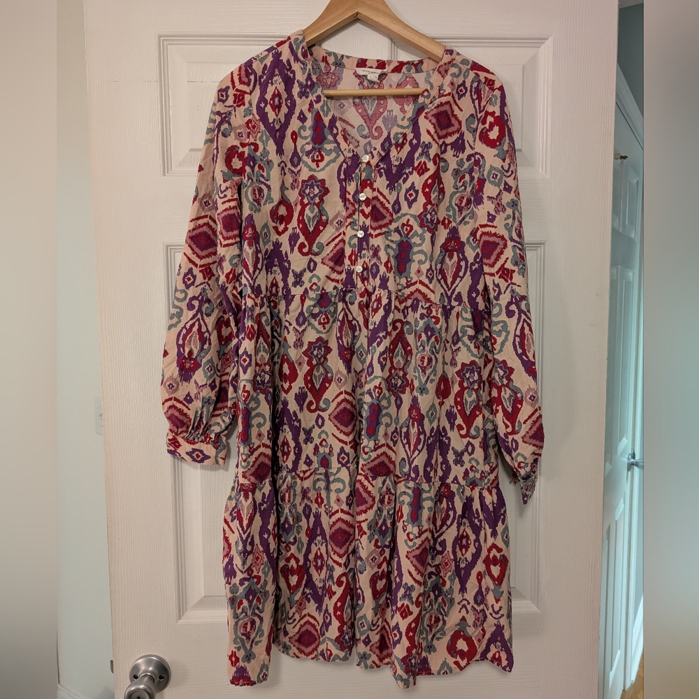 Beachlunchlounge Long-sleeve Tiered Mini Dress purple, And Red Print Size XS - Picture 2 of 7